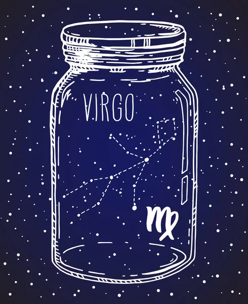 Virgo Disegnato Mano Costellazione Segno Zodiacale Vaso Muratore Illustrazione Astrologica — Vettoriale Stock