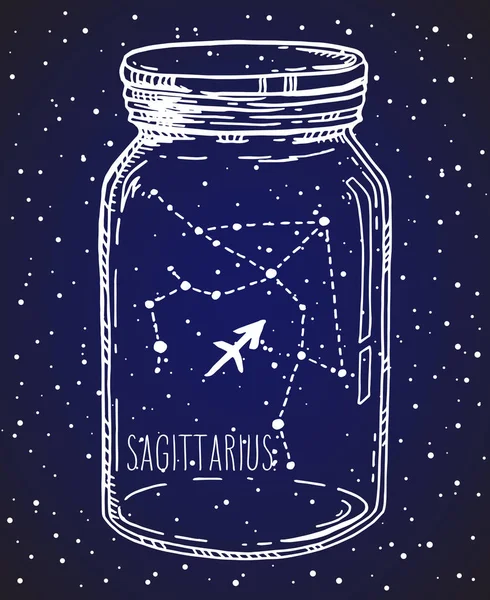 Sagittario Disegnato Mano Costellazione Segno Zodiacale Vaso Muratore Illustrazione Astrologica — Vettoriale Stock