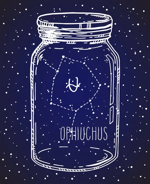 Ophiuchus Mão Desenhado Signo Zodíaco Constelação Frasco Pedreiro Vetor Gráfico — Vetor de Stock