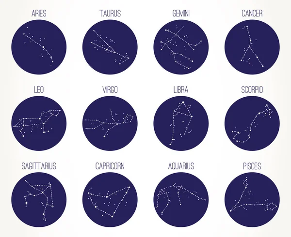 Χέρι Ζώδια Σύνολο Αστερισμούς Διανυσματικά Γραφικά Αστρολογία Εικονογράφηση Δυτική Ωροσκόπιο — Διανυσματικό Αρχείο
