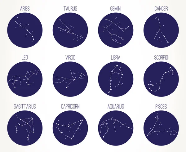 Hand Getrokken Zodiac Signs Sterrenbeelden Set Vector Graphics Astrologie Illustratie — Stockvector