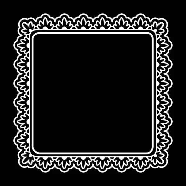 Floral Ornamental Blank Square Frame White Isolated Black Vector Background — Stock Vector