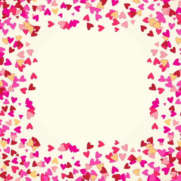 Scattered Little Hearts Border Frame Pink Red Beige Valentine Day — Stock Vector