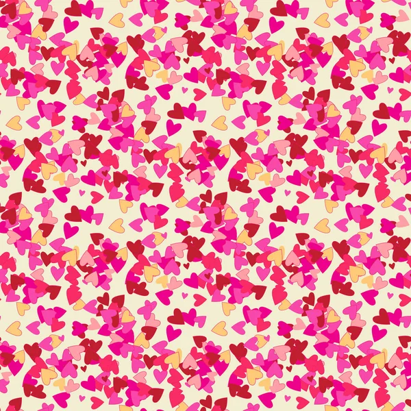 Petits Coeurs Éparpillés Motif Sans Couture Rose Rouge Sur Beige — Image vectorielle