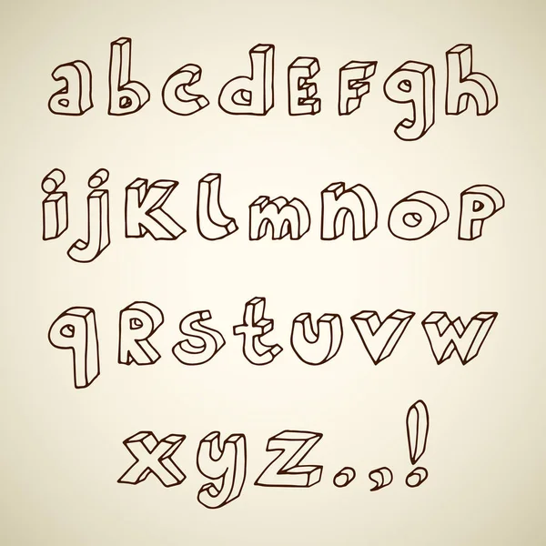 Ensemble Lettres Isométriques Doodle Dessinées Main Signes Ponctuation Illustration Vectorielle — Image vectorielle