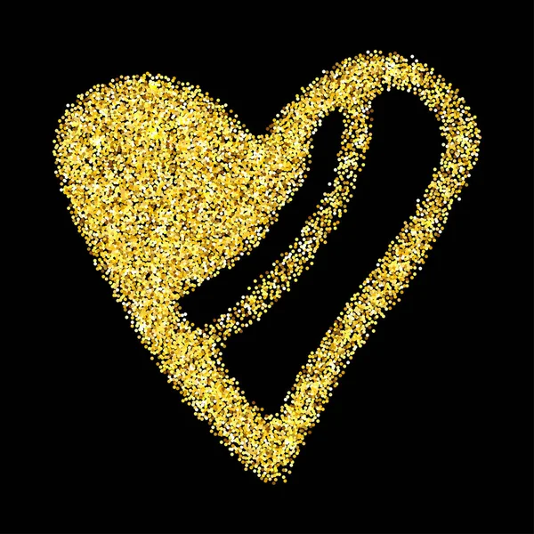 Zlato Třpytí Srdce Izolované Černém Pozadí Šťastný Valentines Den Golden — Stockový vektor