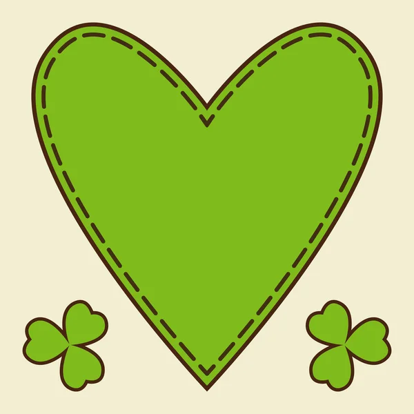 День Святого Патрика Векторная Рама Форме Сердца Зелеными Листьями Клевера — стоковый вектор