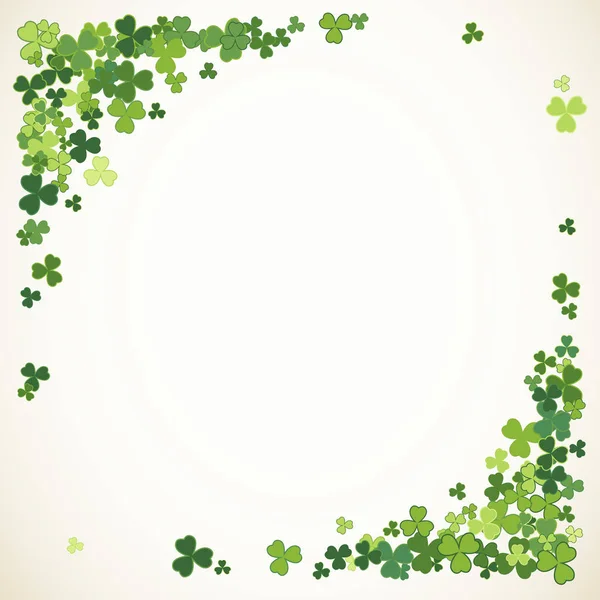 サンパトリックの日ベクトルフレーム小さな緑の三葉虫のクローバーのシャムロックの葉 アイルランドのお祭りお祝いグリーティングカードのデザインの背景 大自然の花春の背景 — ストックベクタ