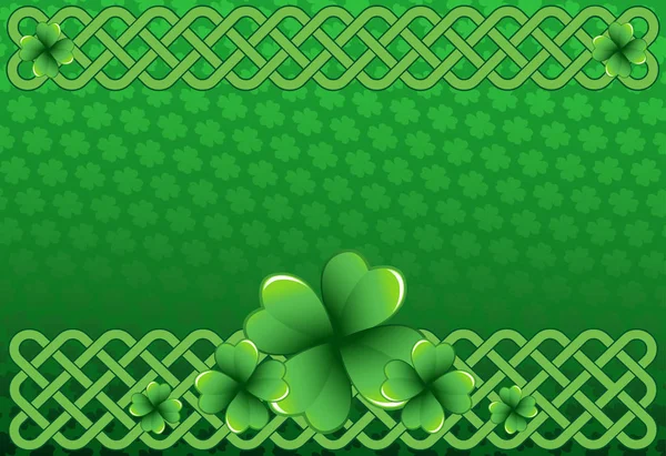 Rijke Groene Saint Patrick Day Frame Met Klavertje Vier Shamrock — Stockvector