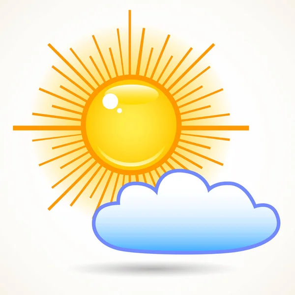 Summer Bright Shining Sun Cloud Sky Isolated White Vector Illustration — Stock Vector