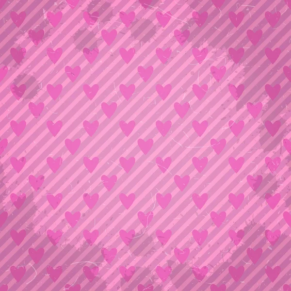 Vintage Pink Textured Hearts Stripes Background Valentine Day Romantic Retro — Stock Vector