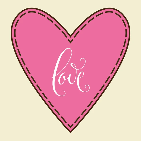 Αγάπη Χειρόγραφη Λέξη Ημέρα Του Αγίου Βαλεντίνου Μια Ροζ Καρδιά — Διανυσματικό Αρχείο