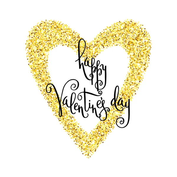 Написанная Руки Поздравительная Открытка День Святого Валентина Золотой Блестящей Рамой — стоковый вектор
