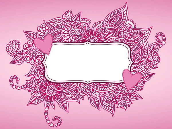 Pink Ornate Floral Valentine Day Frame Romantic Vector Illustration — Stock Vector