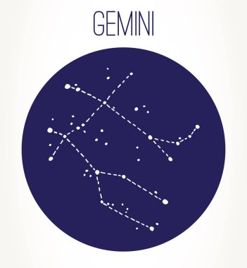 İkizler çizilmiş Zodyak işareti takımyıldızı ver. Vektör grafik Astroloji çizim. Batı Astroloji mistik sembol.
