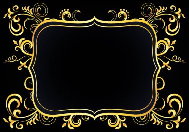 Doodle süs boş çerçeve çiçek üzerinde siyah izole altın içinde. Vektör arka plan illüstrasyon.