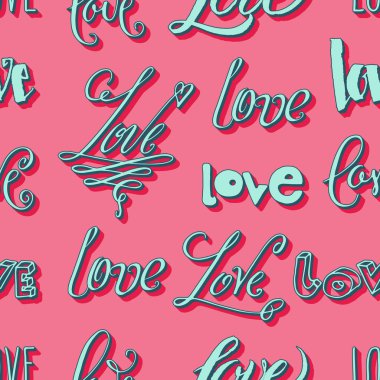 El yazılı kelime aşk seamless modeli. Romantik Sevgililer günü pembe tatil arka plan vektör.