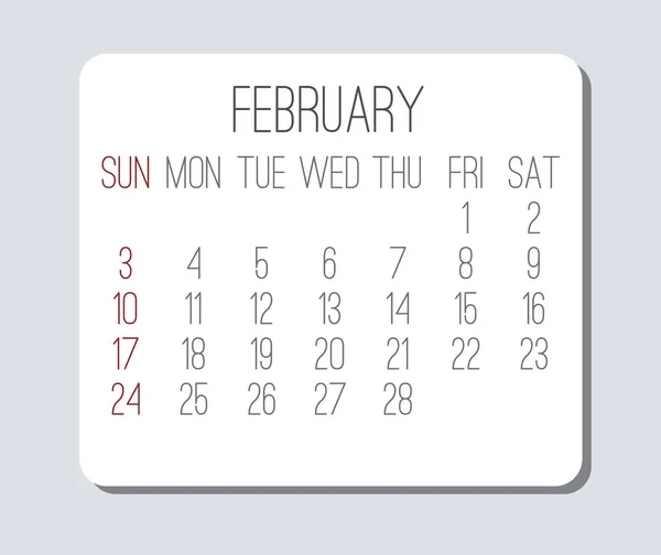 Έτος Φεβρουαρίου 2019 Διανυσματικά Μηνιαίο Ημερολόγιο Εβδομάδα Που Αρχίζει Από — Διανυσματικό Αρχείο