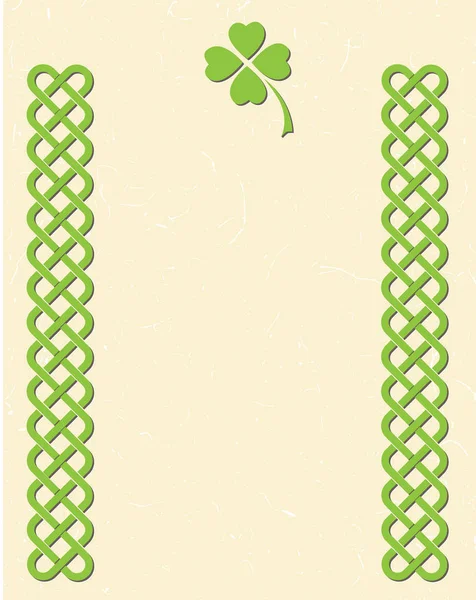 Traditional Green Celtic Style Braided Knot Borders Shamrock Leaf Textured — Stock Vector