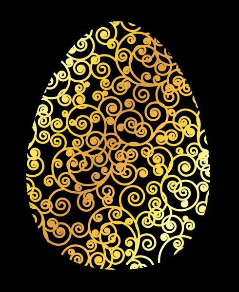 Mutlu Paskalya Kartpostal Tasarım Öğesi Altın Swirls Sembol Siyah Arka — Stok Vektör