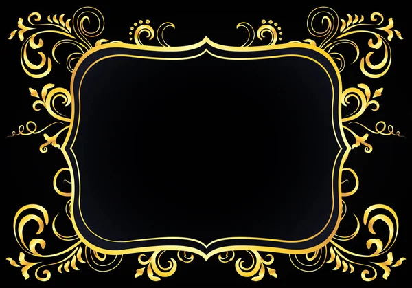 Doodle Floral Sier Leeg Frame Gouden Geïsoleerd Zwart Vectorillustratie Achtergrond — Stockvector