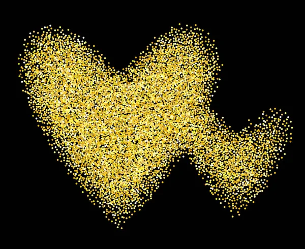 Gold Glitter Hearts Isolated Black Background Happy Valentines Day Golden — Stock Vector