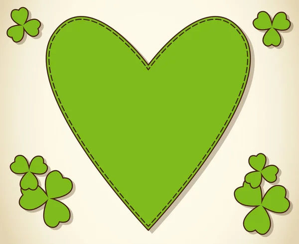Cadre Vectoriel Saint Patrick Forme Coeur Avec Feuilles Trèfle Vert — Image vectorielle