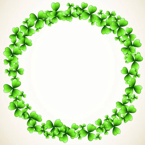聖パトリックの日のベクトルはラウンド緑のクローバーのシャムロックの葉を持つフレームです アイルランドのお祭りお祝いグリーティング カード デザインの背景 自然春の花背景 — ストックベクタ