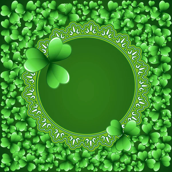 Cadre Vectoriel Rond Saint Patrick Avec Trèfle Vert Feuilles Trèfle — Image vectorielle