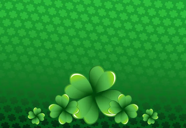 丰富的绿色圣帕特里克节框架与四叶三叶草洗发水叶 爱尔兰节日庆祝贺卡设计水平背景 — 图库矢量图片