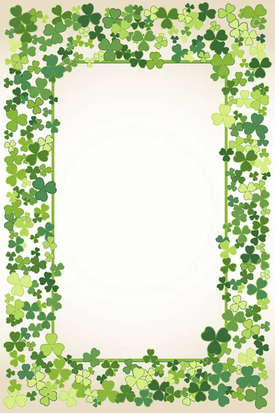 圣帕特里克节矢量框架与小绿色三叶草洗发水叶 爱尔兰节庆祝贺卡设计背景 自然花卉春光背景 — 图库矢量图片