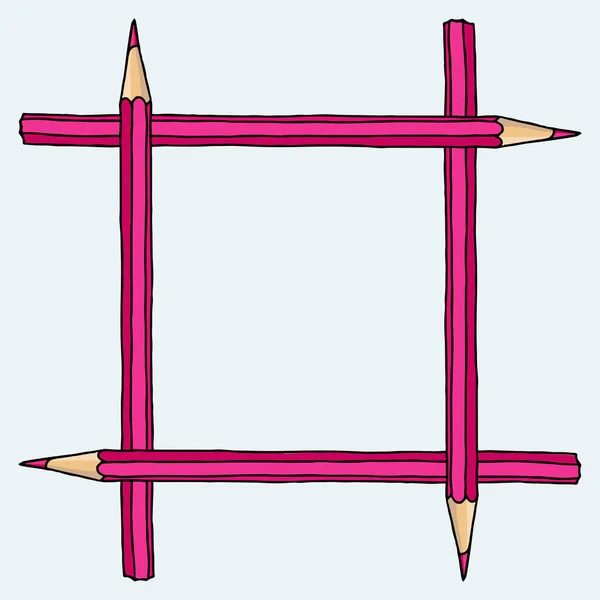 文具手绘向量涂鸦插图空白框架 方形粉红色蜡笔铅笔边界查出在白色 教育背景 — 图库矢量图片