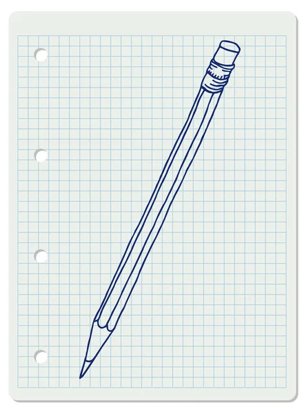 편지지 손으로 그려진된 제곱된 노트북 시트에 파란색 개요에서 지우개와 — 스톡 벡터