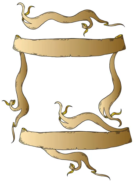 复古手绘折叠丝带横幅矢量集 查出的金黄梯度在白色 — 图库矢量图片