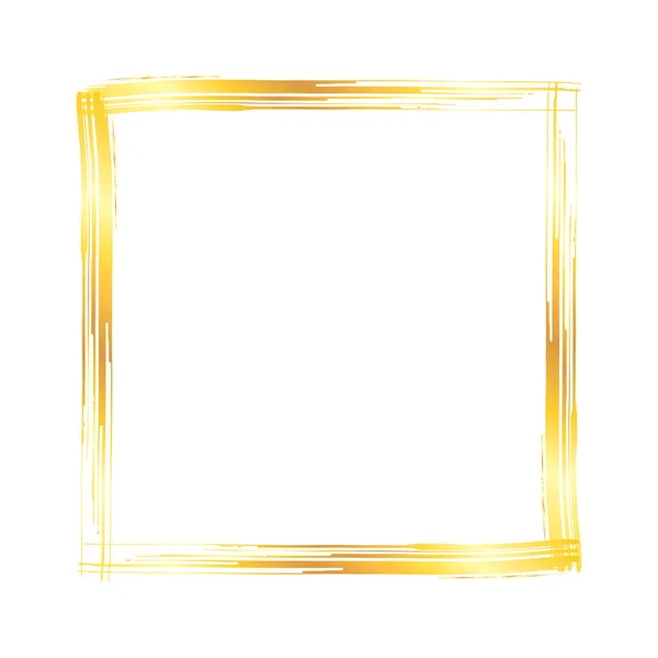 Golden Grunge Square Brush Strokes Frame Isolated White Background Design — Stock Vector