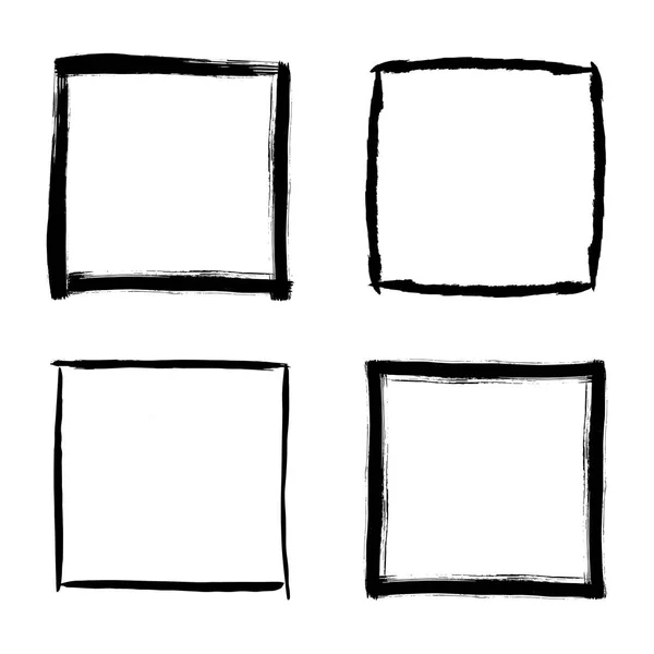 Set Zwarte Vierkante Grunge Brush Stroke Frames Geïsoleerd Witte Achtergrond — Stockvector