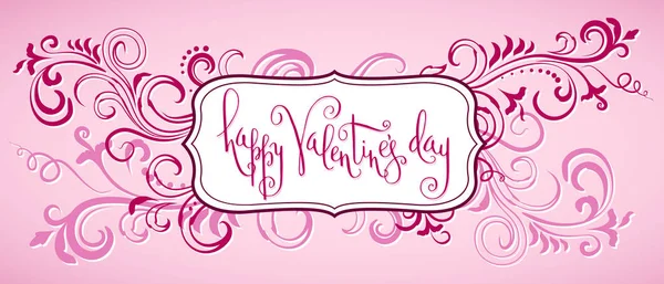 Saludos Escritos Mano Día San Valentín Marco Floral Adornado Color — Vector de stock