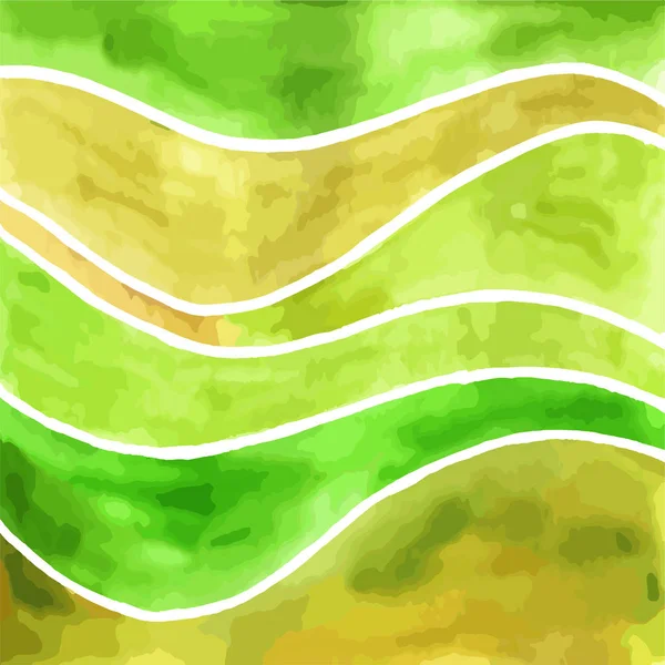 Abstrakta Gula Och Gröna Vågor Vektor Akvarellmålning Konst Textur Bakgrund — Stock vektor