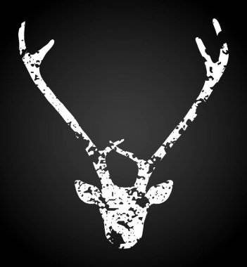 Dokulu geyik baş siluet. Vintage simge vektör çizim üzerinde siyah beyazlı. Ruhani sanat, yoga, boho tarzı, Doğa ve vahşi. T-shirt ve dövme tasarım.