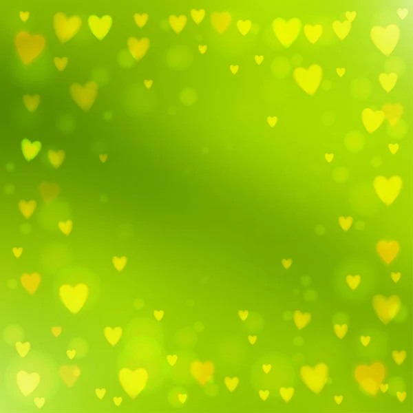 Abstraktes Quadrat Verschwimmt Grünen Hintergrund Mit Kleinen Herzförmigen Lichtern Darüber — Stockvektor