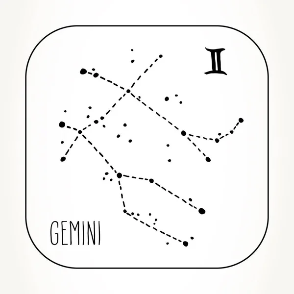 Gemini Ručně Tažené Znamení Souhvězdí Zvěrokruhu Vektorové Grafiky Astrologie Ilustrace — Stockový vektor