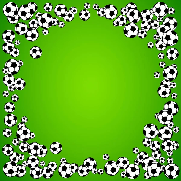 Soccer Football Scattered Balls Blank Frame Background Vector Illustration Bright — Stock Vector