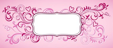 Pembe süslü Sevgililer günü çerçeve çiçek. Romantik vektör çizim.