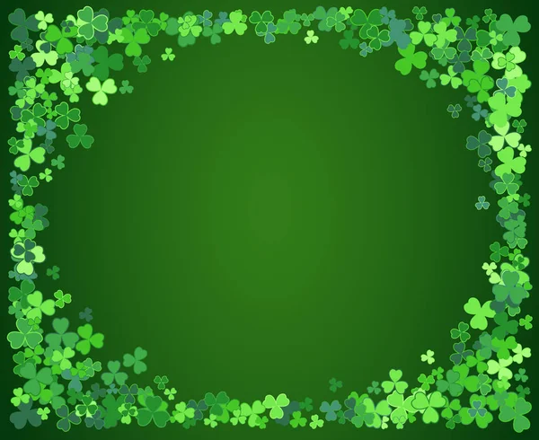 圣帕特里克节矢量框架与小绿色三叶草洗发水叶 爱尔兰节庆祝贺卡设计背景 自然花卉春光背景 — 图库矢量图片