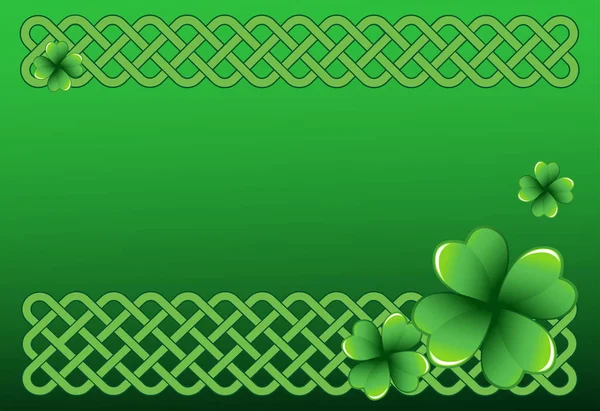 Satte Grüne Saint Patrick Day Rahmen Mit Vierblättrigen Kleeblättern Shamrock — Stockvektor