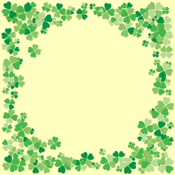 Светлая Векторная Рамка Дня Святого Патрика Небольшими Зелеными Четырехлистными Листьями — стоковый вектор