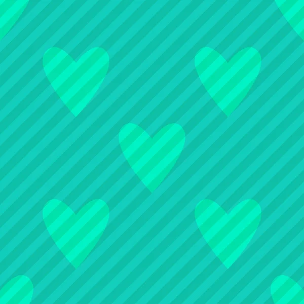 Coeurs Rayures Vert Turquoise Sans Couture Fond Carrelage Saint Valentin — Image vectorielle