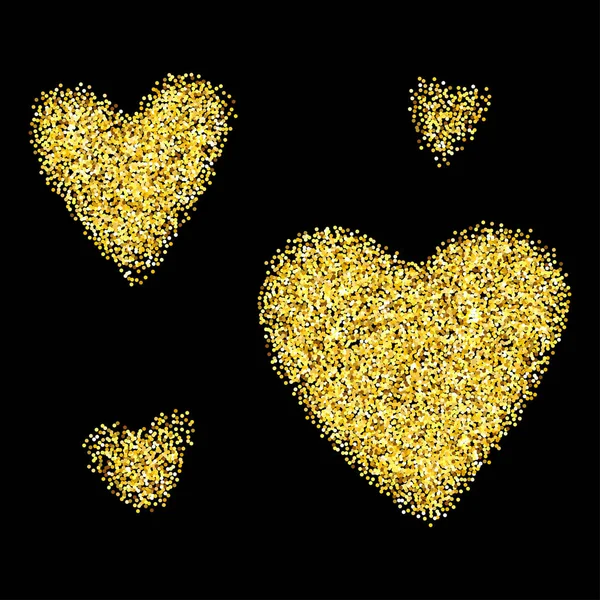 Gold Glitter Hearts Isolated Black Background Happy Valentines Day Golden — Stock Vector