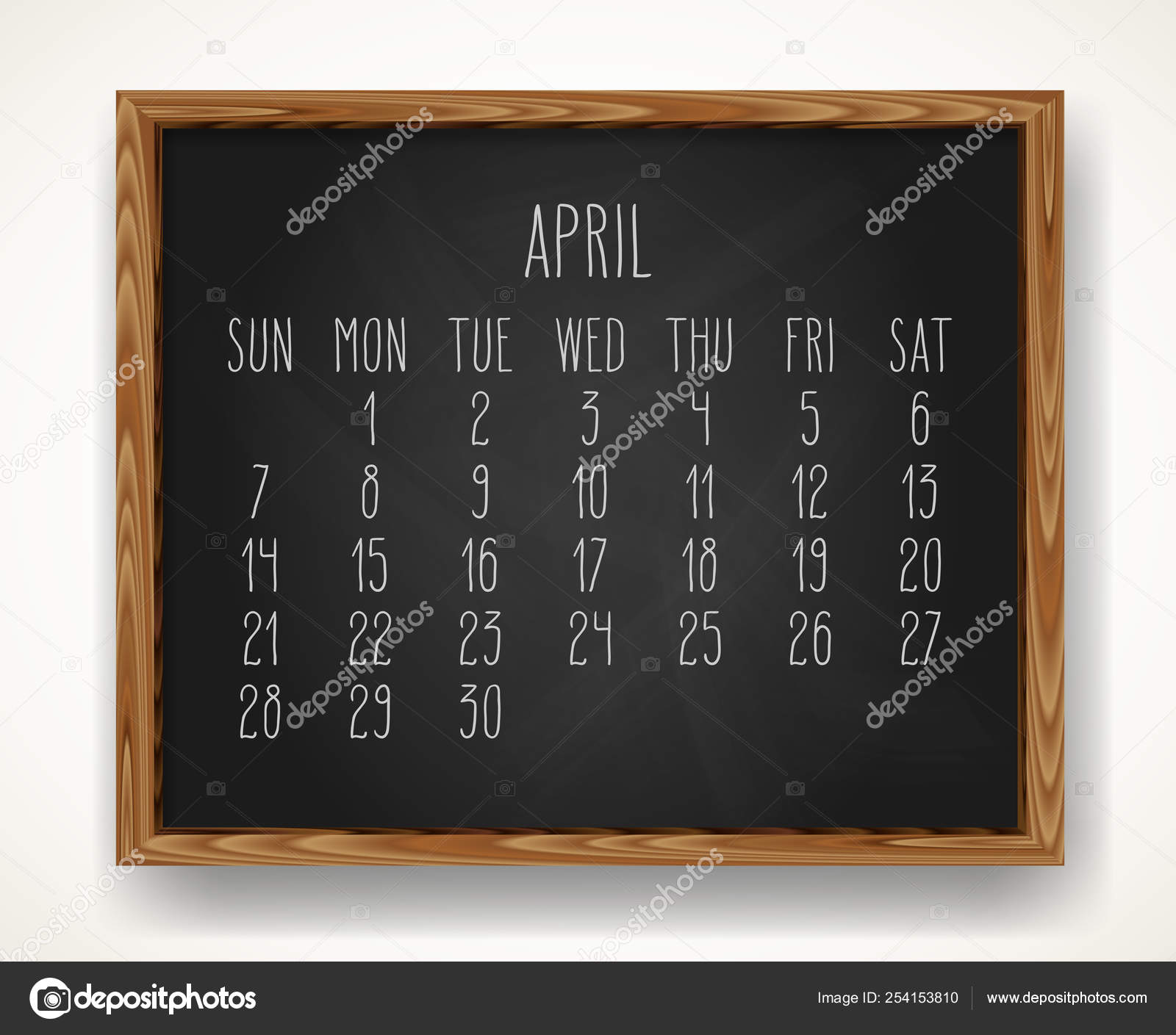 April 2019 Monthly Chalkboard Calendar Stock Vector C De Kay 254153810 calendario 22008