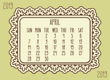 Nisan yılı 2019 aylık takvim